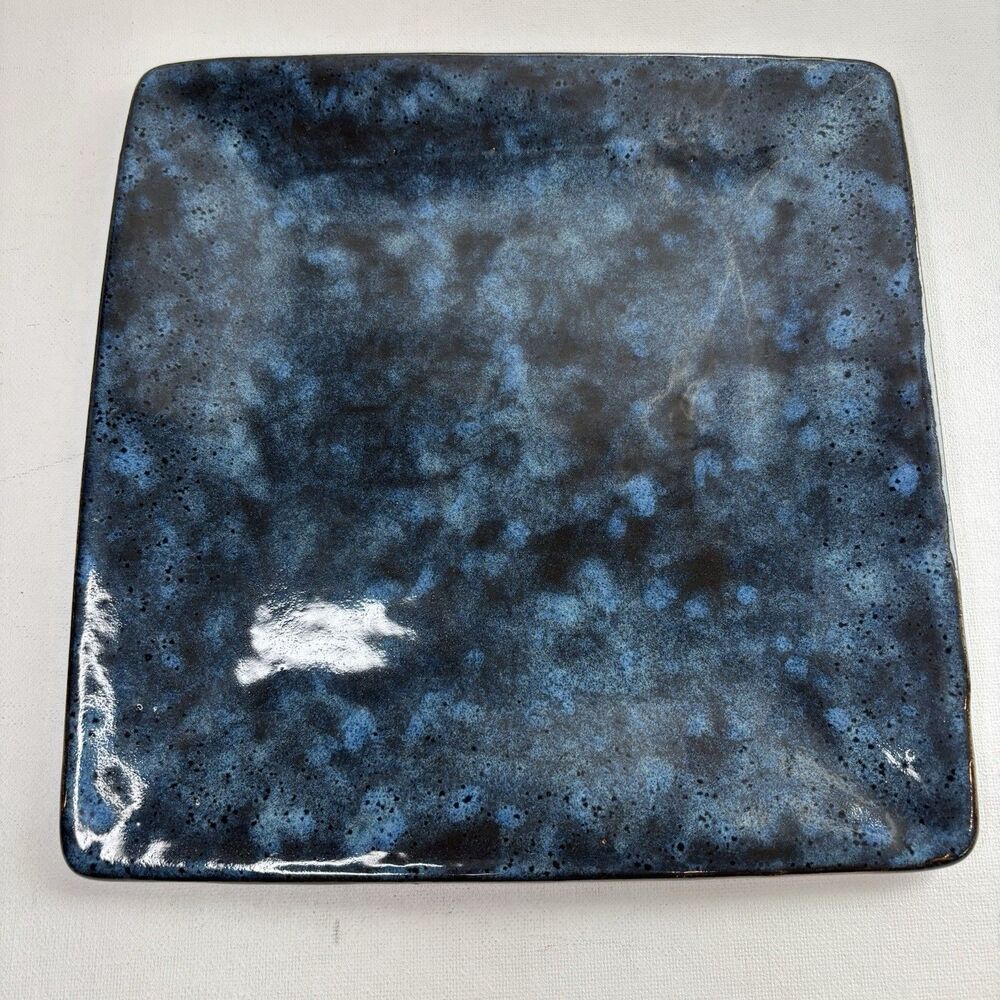 Kathy Stone Art Pottery Plate Square Blue Stoneware 9.5" Signed Studio Creek